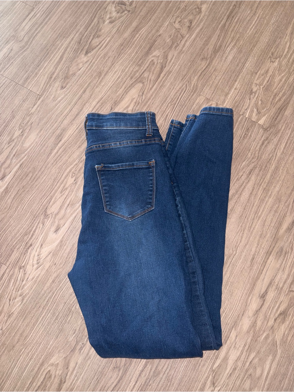 Fashion Nova Dark Blue Denim Jeans with Contrast Stitching